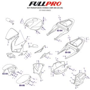 Kit Parafusos CBR 600 (03-06) FP-PAR-HN03 FullPro Peças para Motos